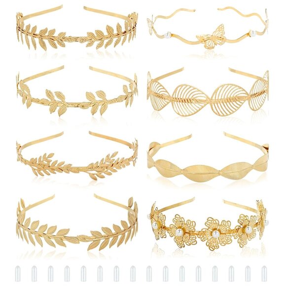 8 Pcs Gold Metal Headbands Women Girls Teens Elegant Leaf Butterfly Flowers Jewe - Picture 1 of 8